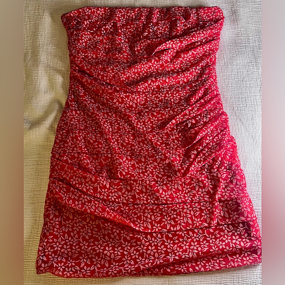 Coral Strapless Mini Dress